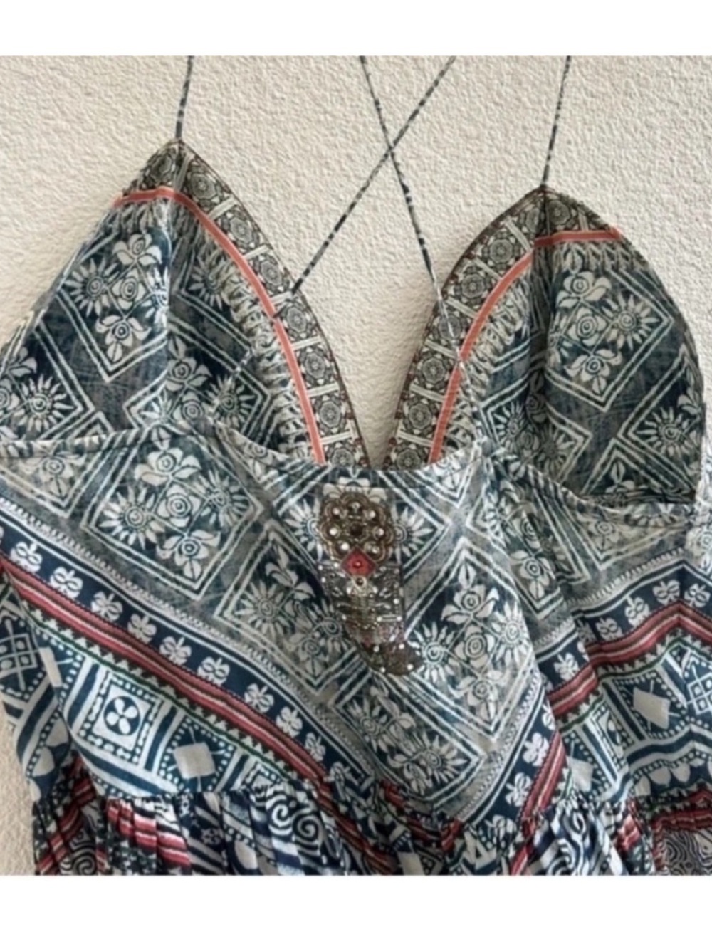 Camilla Tiered Shoestring Maxi Dress Blue Antique Batik - Picture 7 of 11